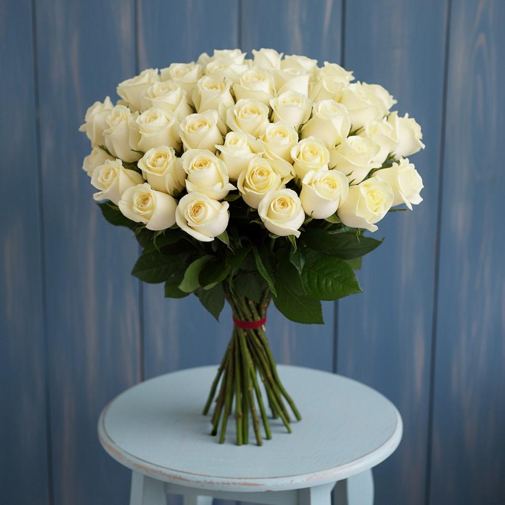 Букет 51 Белая роза Эдлесс Лав в Ялуторовске