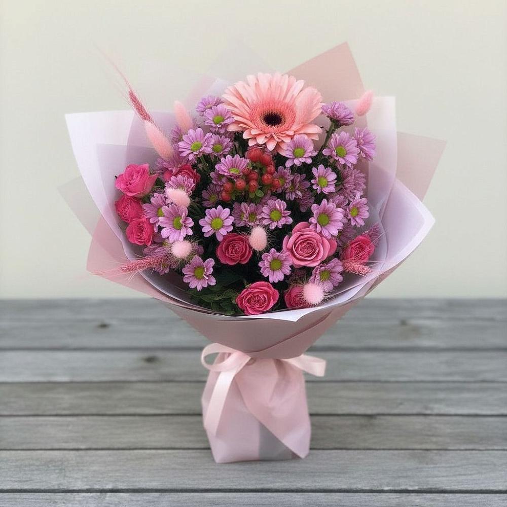 Букет цветов из: Розы, Герберы и Хризантемы в Ялуторовске