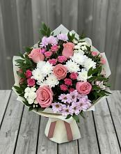 Букет цветов из:  Альстромерии, Гвоздики, Розы и Хризантемы в Ялуторовске