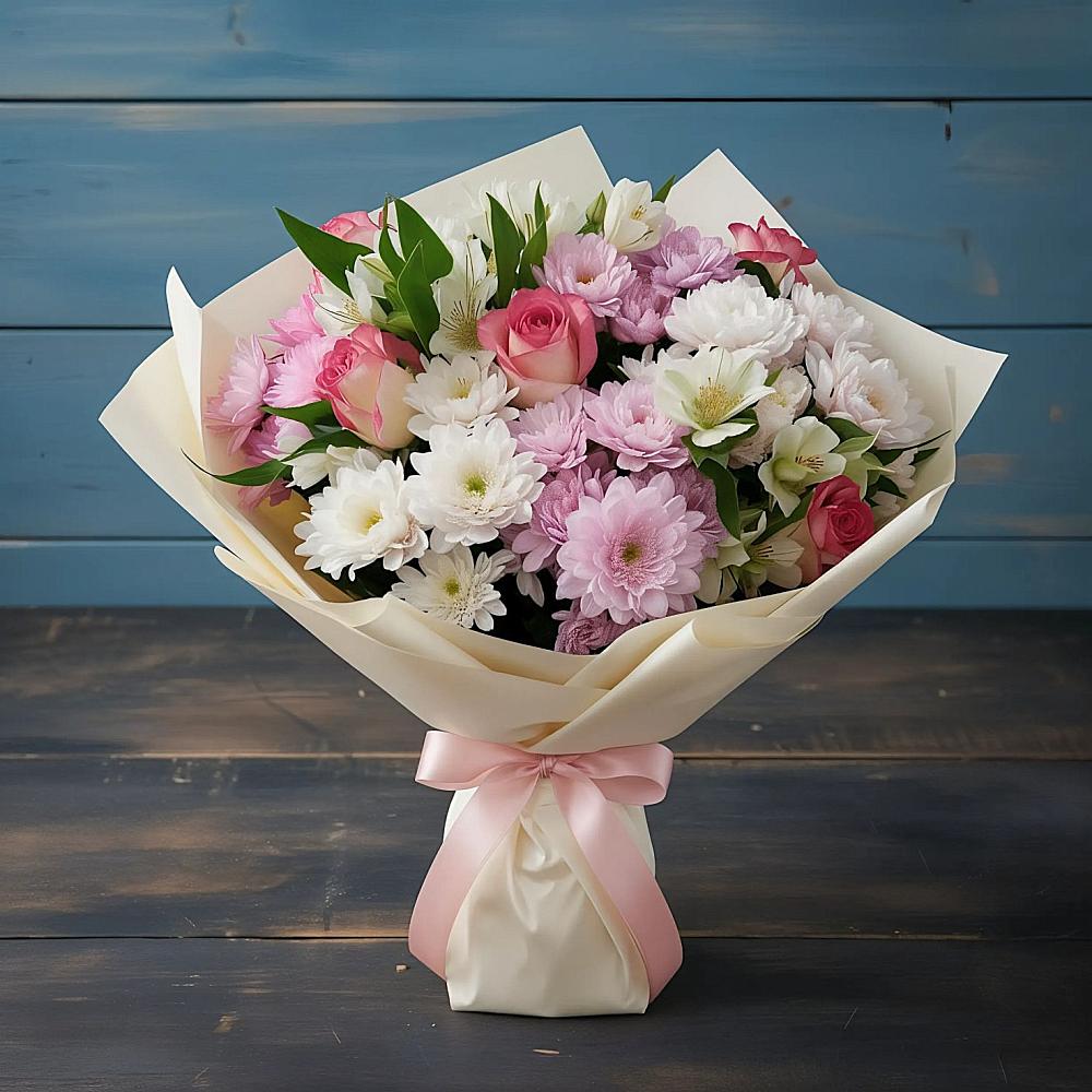 Букет цветов из: Хризантемы, Альстромерии и Розы в Ялуторовске